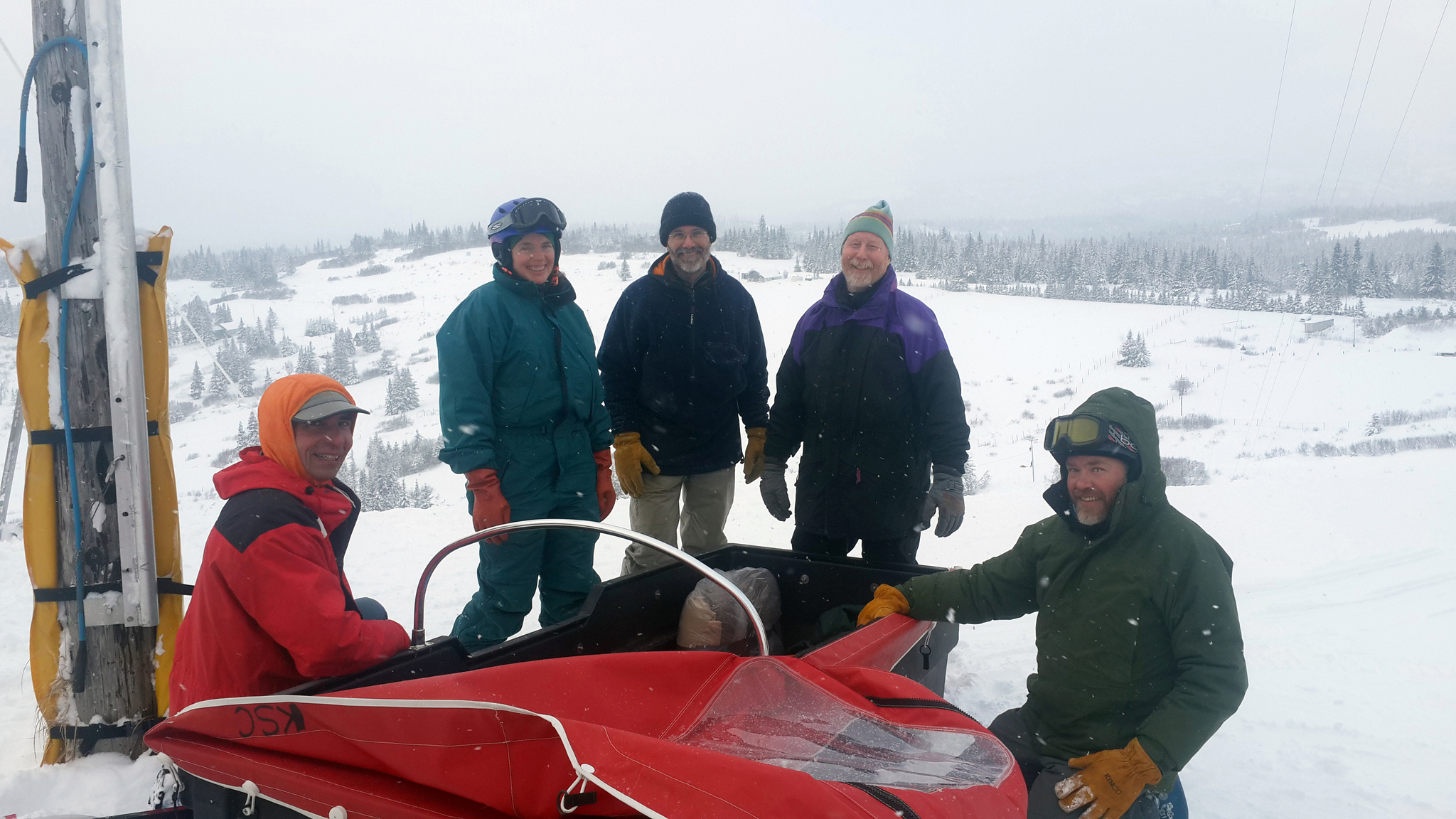 Photo provided Kachemak Ski Club members do rescue training on Sunday at the Homer Rope Tow on Ohlson Mountain. Participating were, from left to right, Doug Reid, Karen Northrup, KSC President Dr. Randy Wiest, Rope Tow inspector and drill instructor Bill Morse and “victim” Patrick Houlihan.