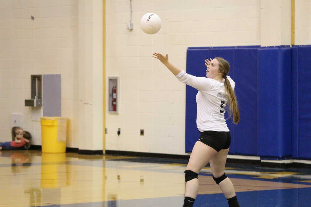 Malina Fellows serves the ball in a game against Seward at home on Aug. 23. Seward beat Homer 3-1 in the match-up.