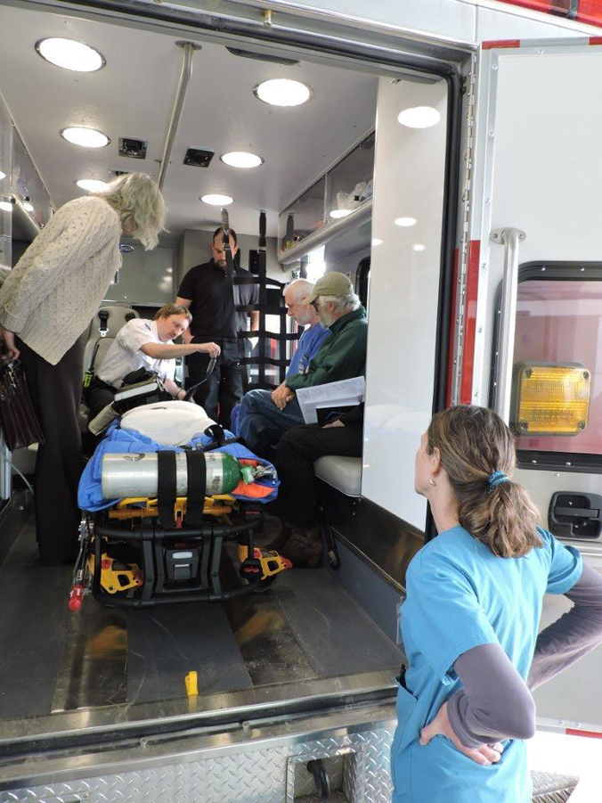 Kachemak Emergency Services Assistant Chief Steve Boyle, center, demonstrates the telemedicine system to South Peninsula Hospital staff. -Photo provided