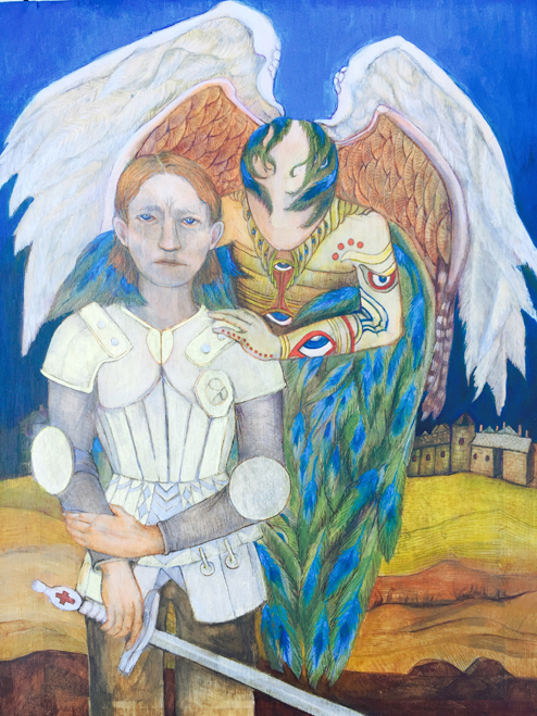 Christina Fenner’s “Joan and Seraphim,” one of her works in her History Retold exhibit at Bunnell Street Arts Center.