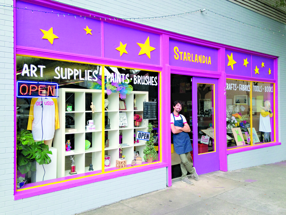 Clinton Edminster stands in front of his art supply shop, Starlandia, in Savannah, Ga. Edminster, who grew up in Homer, was recently honored with Generation NEXT Savannah’s Rising Stars of Business award.-Photo provided