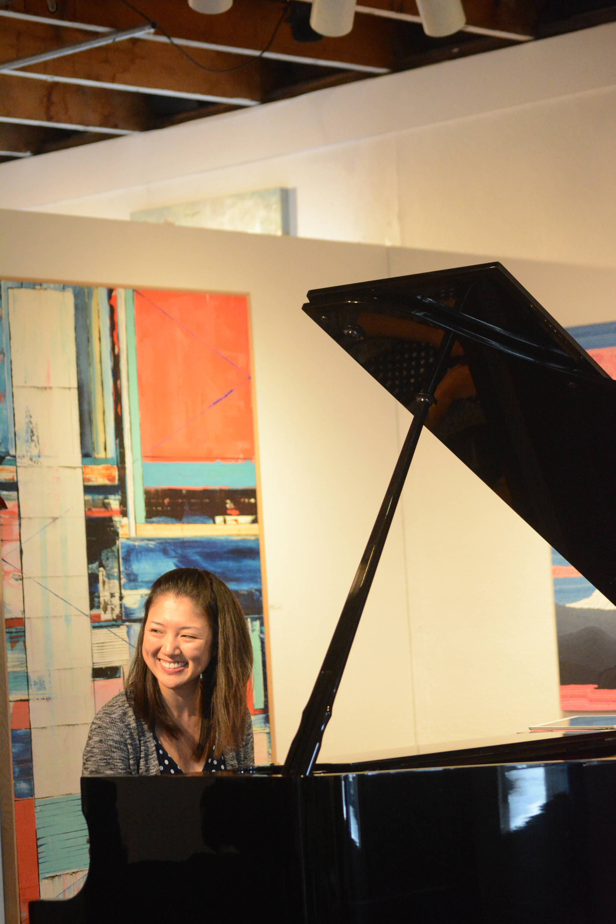 Pianist Miki Siwada plays at Bunnell Street Arts Center, Homer, Alaska, on Sunday, Aug. 27, 2017 during her Gather Hear Alaska tour. From New York, Sawada has been touring Alaska in a van with a piano, and visited Kenai and Soldotna. (Photo by Michael Armstrong/Homer News)