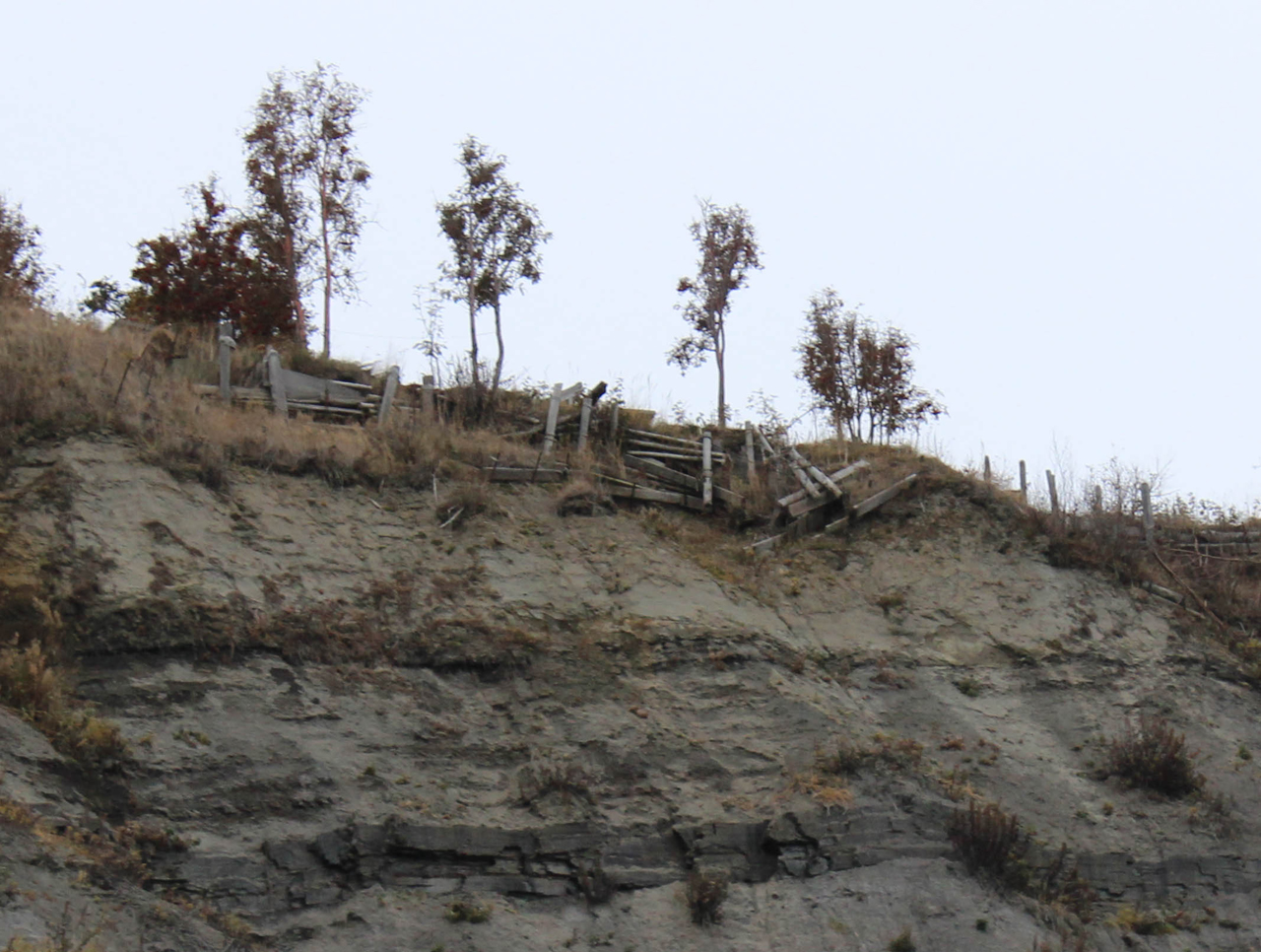 The inadequacy of human efforts to contain the erosive force of ground water is evident on the bluff along the base of Baycrest Hill.-Photos by McKibben Jackinsky, Homer News