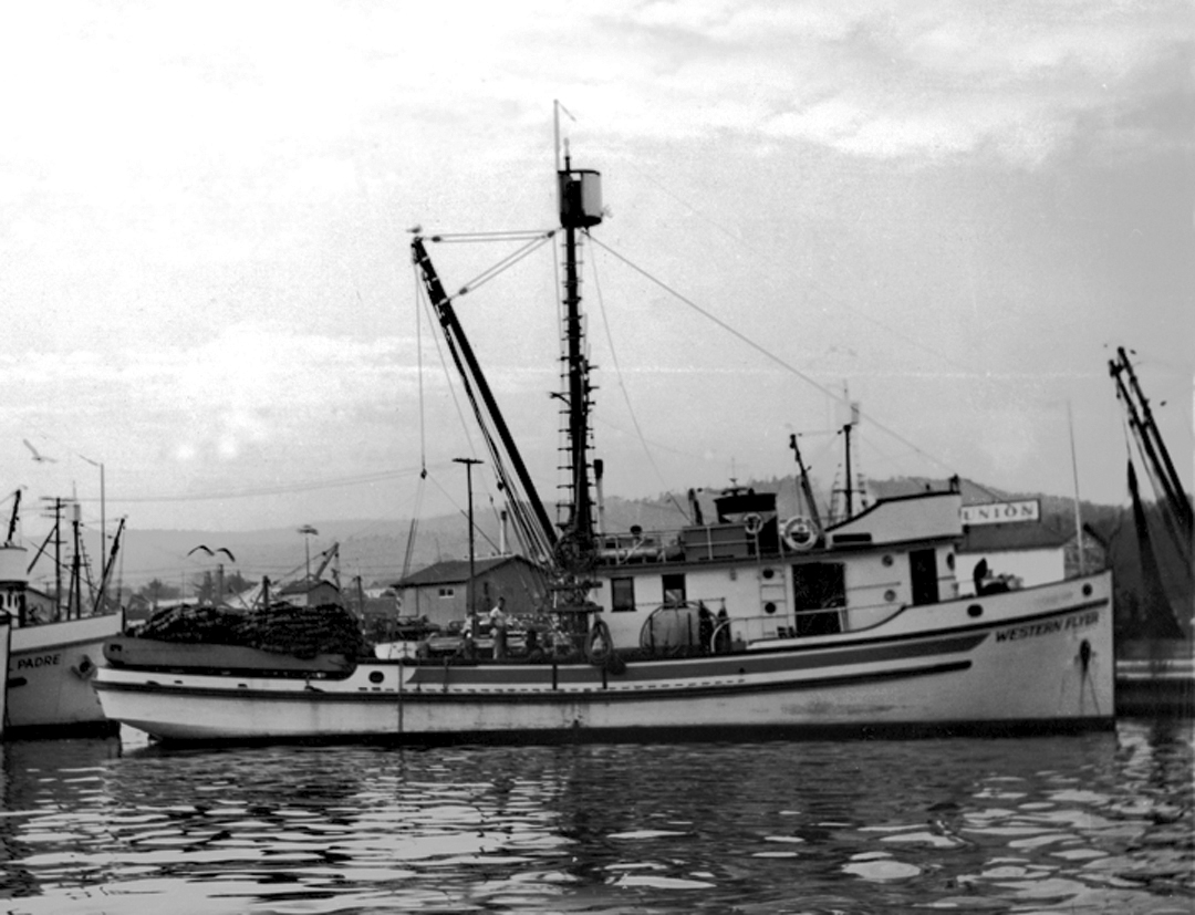 The Western Flyer is at the Monterey, Calif., harbor fuel dock in the mid-to-late 1940s.-Pat Hathaway Collection/William Morgan photo