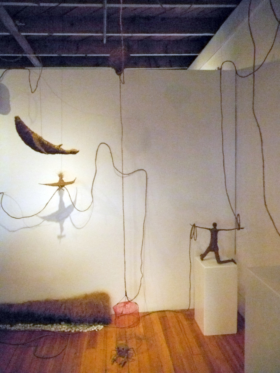 Rope connects sculptures at Bunnell Street Arts Center that Melissa Daubert has made since starting her residency in September.-Photo by Michael Armstrong, Homer News