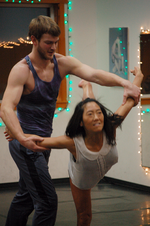 Jazzline director Jocelyn Shiro, right, rehearses a duet with Wil Roedl.-Photo by Michael Armstrong, Homer News