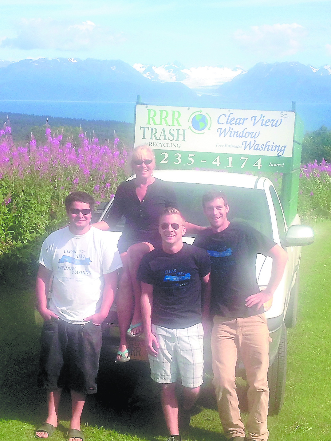 The crew from Clear View Window Washing and RRR Trash & Recycling pose for a photo. From left are DanAvendano, Bev Vosburgh,Cole Johnson and Kevin Duff.-Photo provided