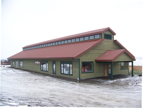 Mike Warburton aimed for a cannery look in the remodel of the building at the corner of the Sterling Highway and Crittendon Drive. -Photo by McKibben Jackinsky, Homer News