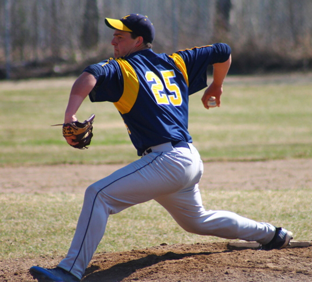 Mariner Willie Deaver, No. 25, pitches in the last game against Kenai Kardinals during the Region III tournament last weekend.-Photo by  Mary Hannah Bowe