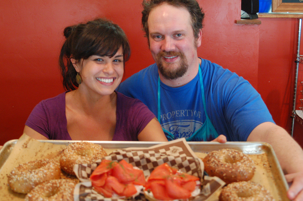 Mikela Aramburu, left, and Gabe Chapin, right, are the owners of The Bagel Shop.-Photo by Michael Armstrong, Homer News