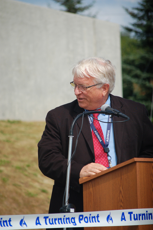 Speaking at the ceremonial gas valve-turning ceremony Thursday, South Peninsula Hospital CEO Bob Letson noted the $200,000 potential annual savings in energy costs. “That’s a good day for any hospital CEO,” he said.-Photo by Michael Armstrong, Homer News