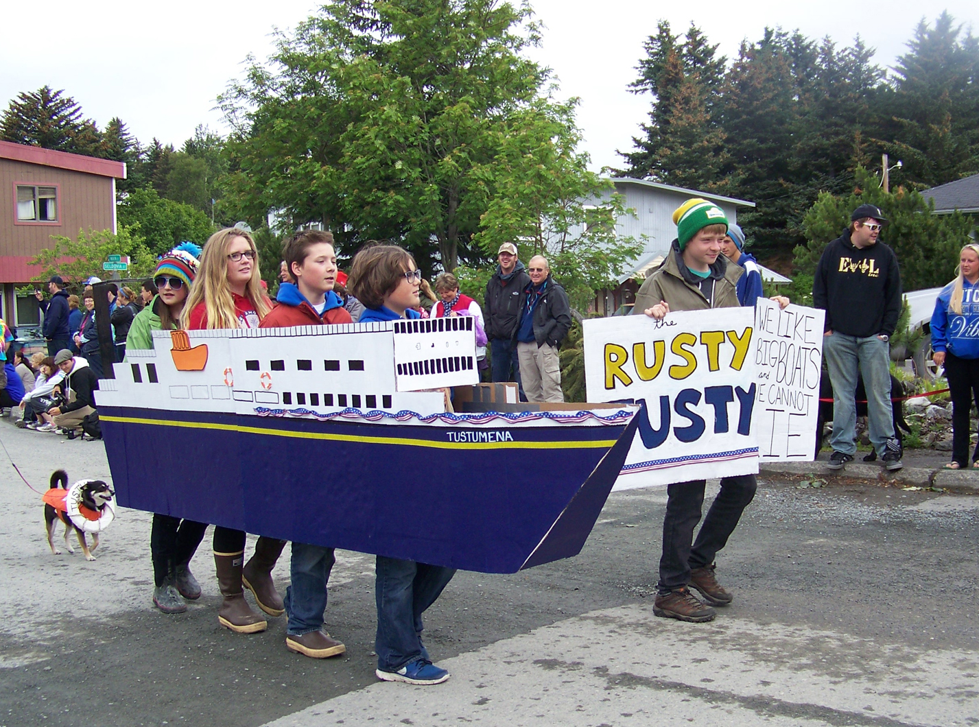 A Fourth of July parade float makes clear Seldovia’s strong connection to the M/V Tustumena.-Photo by McKibben Jackinsky, Homer News