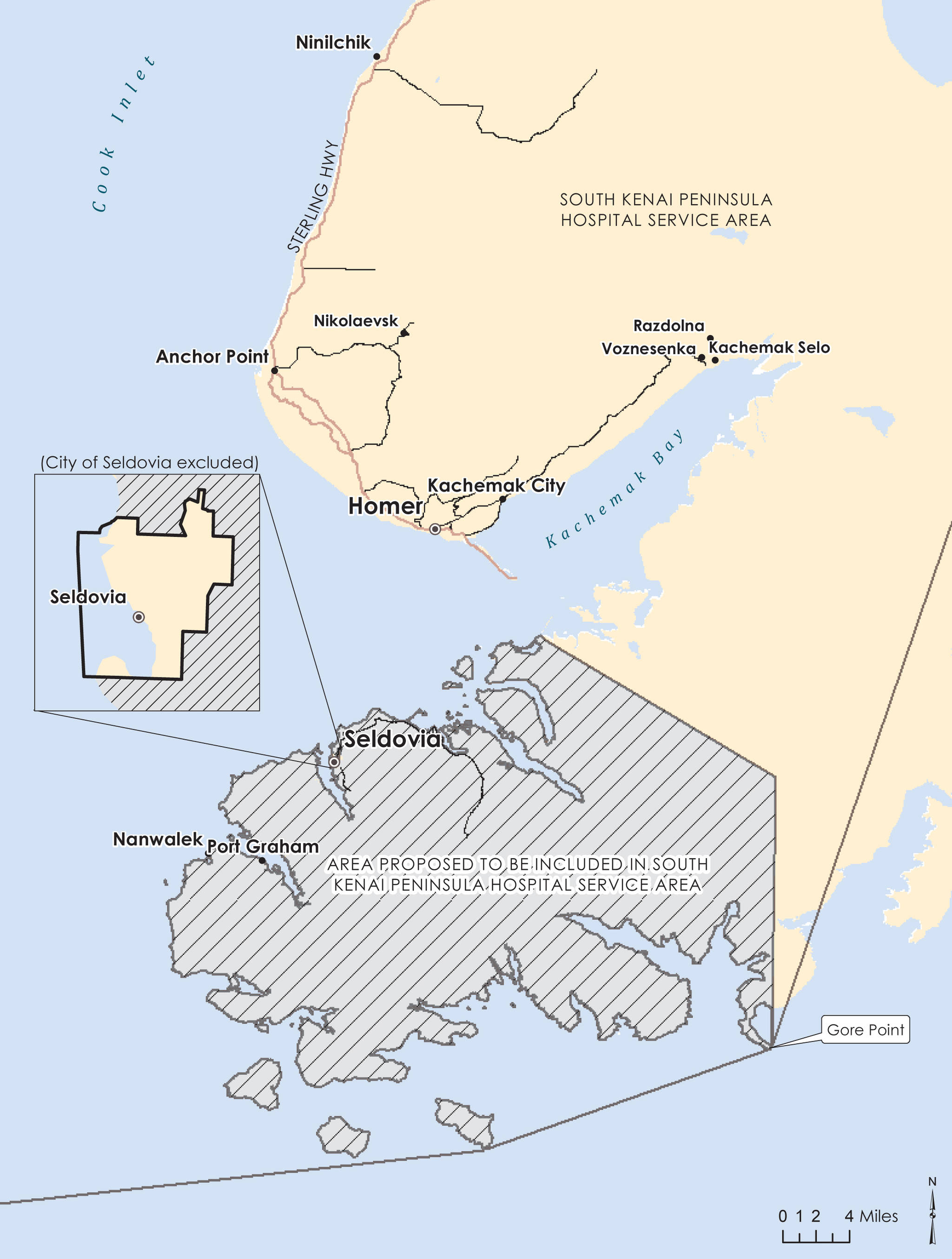 <span class="neFMT neFMT_PhotoCredit">Image courtesy Kenai Peninsula Borough</span>                                A map of the proposed boundary change in Proposition 3. The shaded area shows the boundary move and the new area to be included in the South Kenai Peninsula Hospital Service Area.