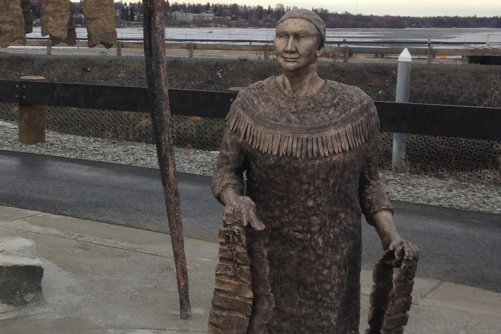 A bronze statue near Anchorage’s Ship Creek represents Olga, an elder and matriarch for the Dena’ina people north of Anchorage. (Photo courtesy of Joel Isaak)