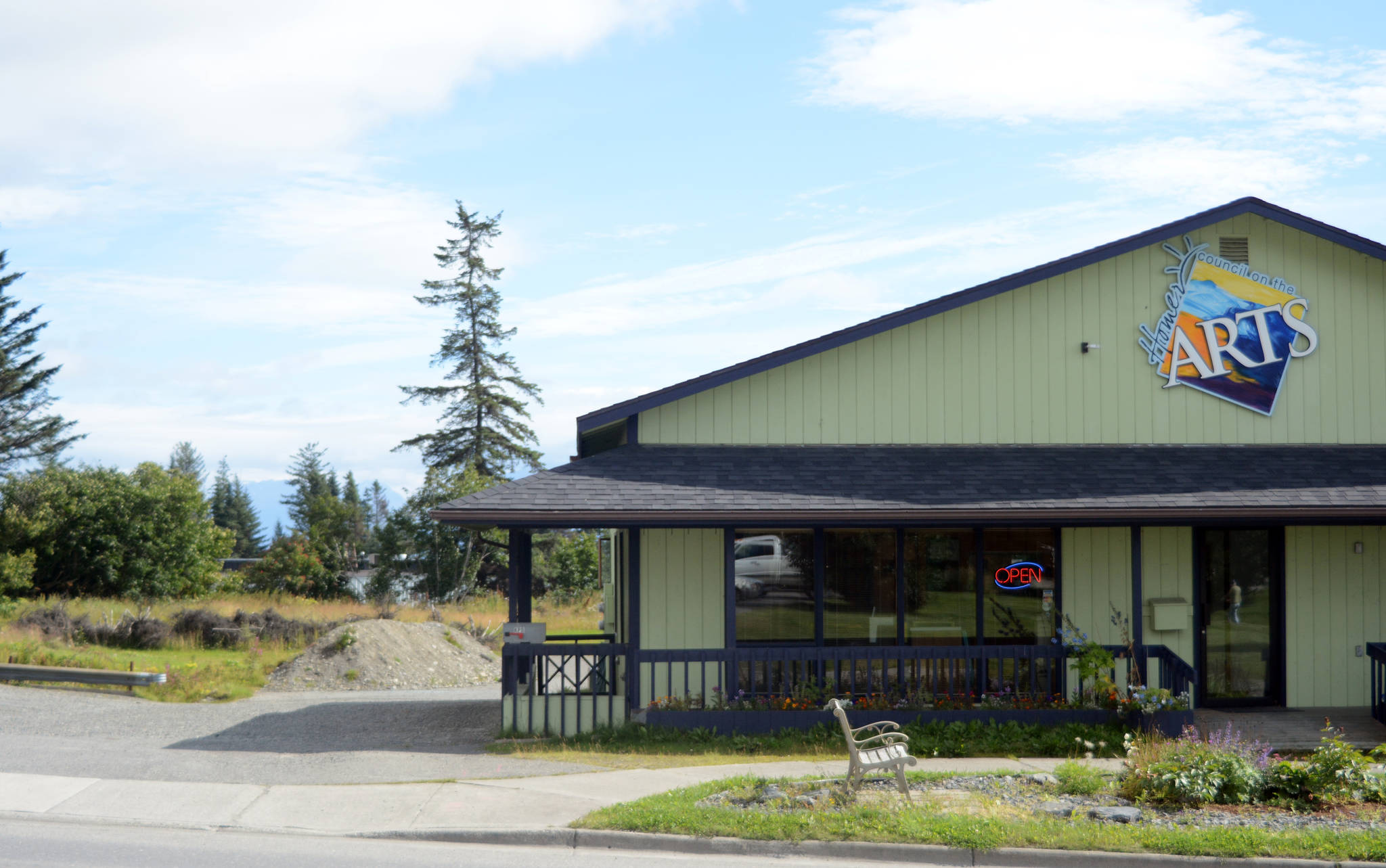 In this photo taken on Aug. 24, 2018, a pile of gravel behind the Homer Council on the Arts offices on Pioneer Avenue shows the general area planned for the Mary Epperson Performing Arts Center in Homer, Alaska. HCOA has put aside plans to build a large yurt for the PAC and instead will build a more permanent building. (File photo by Michael Armstrong/Homer News)