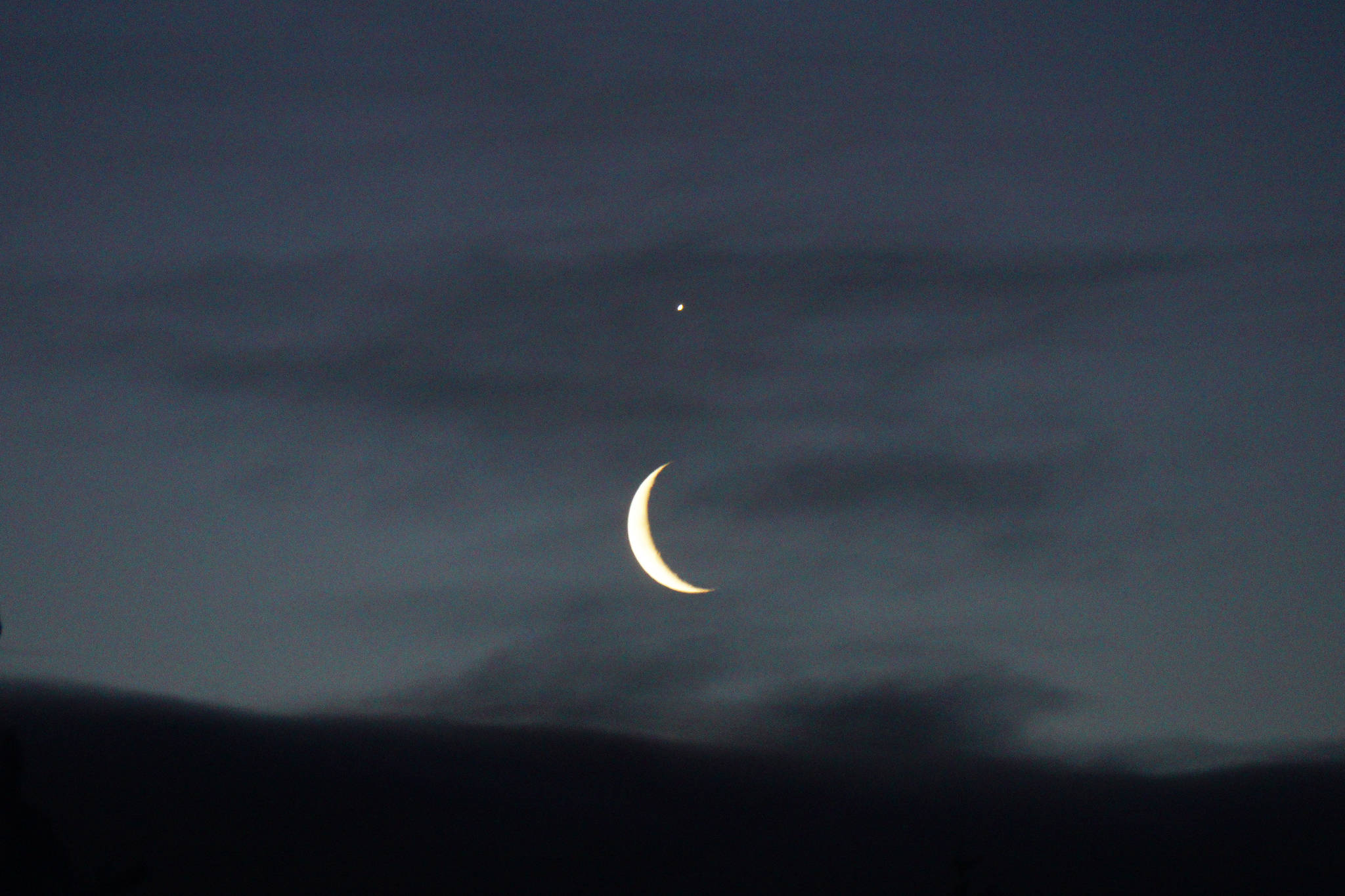 Venus shines over a crescent moon about 8:30 a.m. last Thursday, Jan. 31, 2019, in Homer, Alaska. (Photo by Michael Armstrong/Homer News)