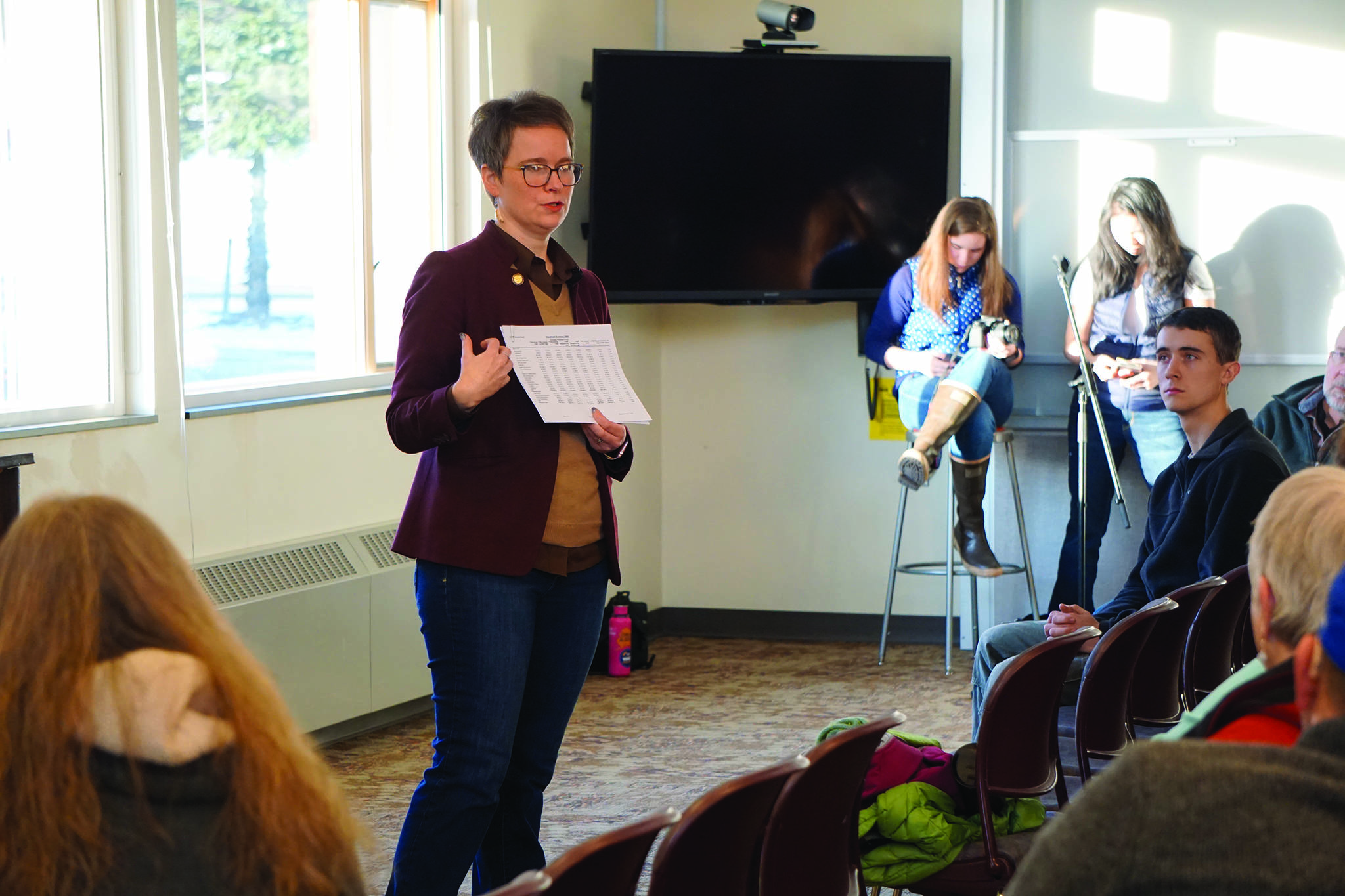 Rep. Sarah Vance, R-Homer, speaks at a town hall meeting last Saturday, Jan. 11, 2020, at the Kachemak Bay Campus in Homer, Alaska. (Photo by Michael Armstrong/Homer News)