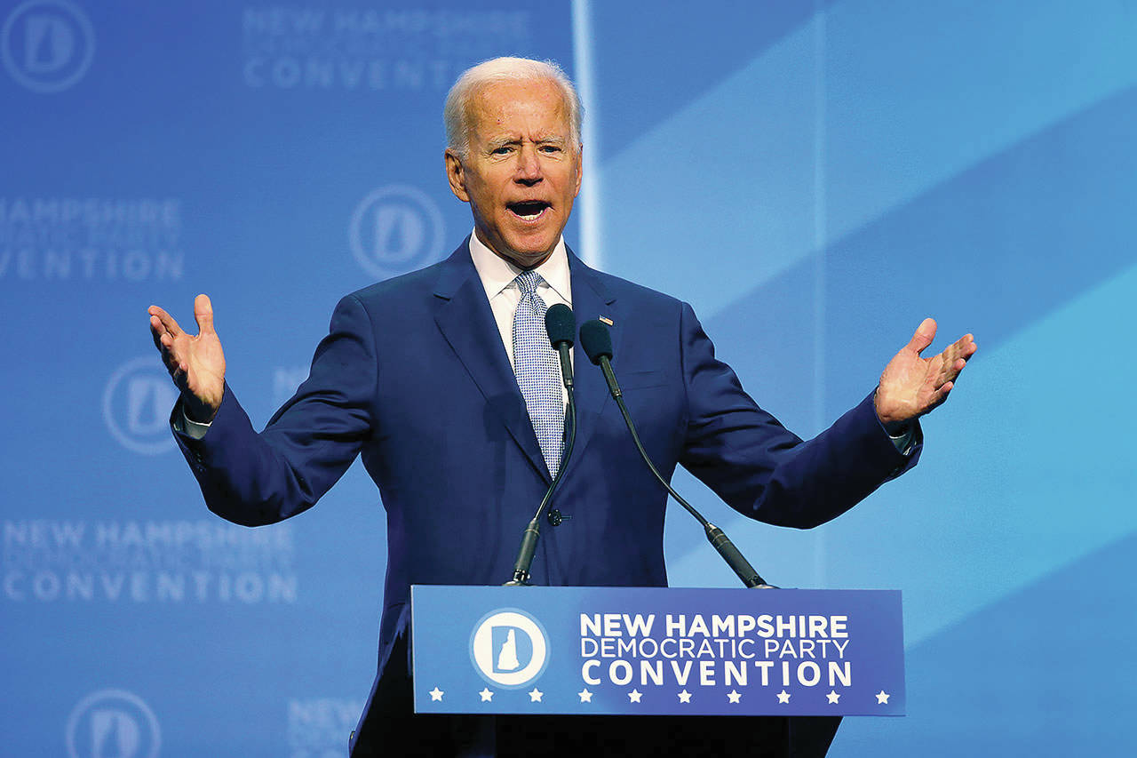 Democratic presidential candidate former Vice President Joe Biden speaks during the New Hampshire state Democratic Party convention, Saturday, Sept. 7, 2019, in Manchester, NH. (AP Photo/Robert F. Bukaty)