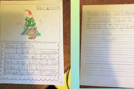 A letter to Santa from a first grade student at Paul Banks Elementary School. (Photo courtesy Jennifer Reinhart)