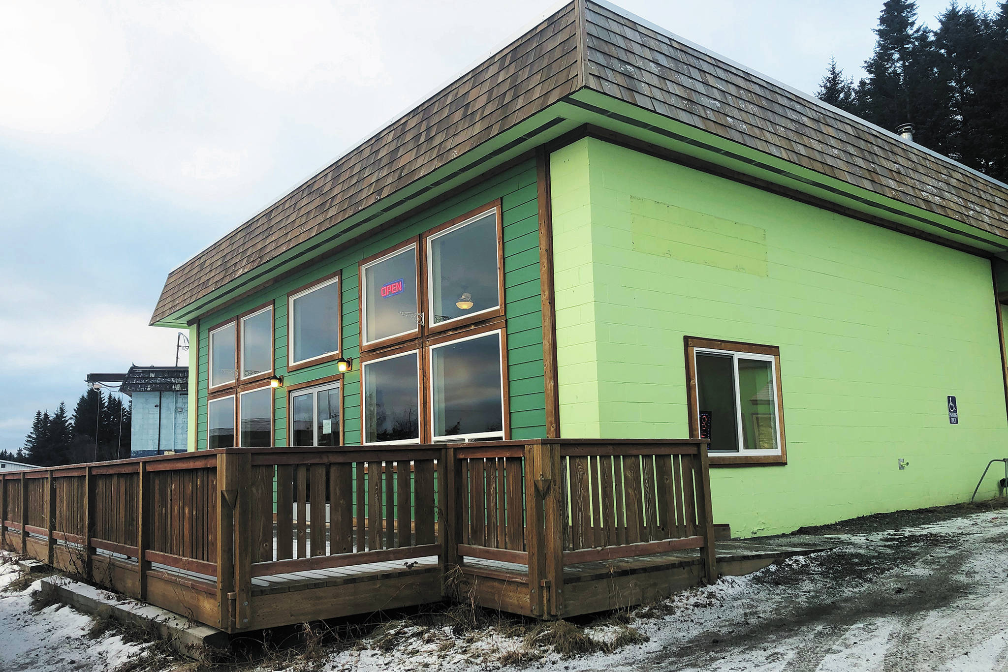 The former K-Bay Caffe building on Pioneer Avenue, seen here Friday, Dec. 18, 2020 in Homer, Alaska, now houses the Coffeesmith Cafe. (Photo by Megan Pacer/Homer News)