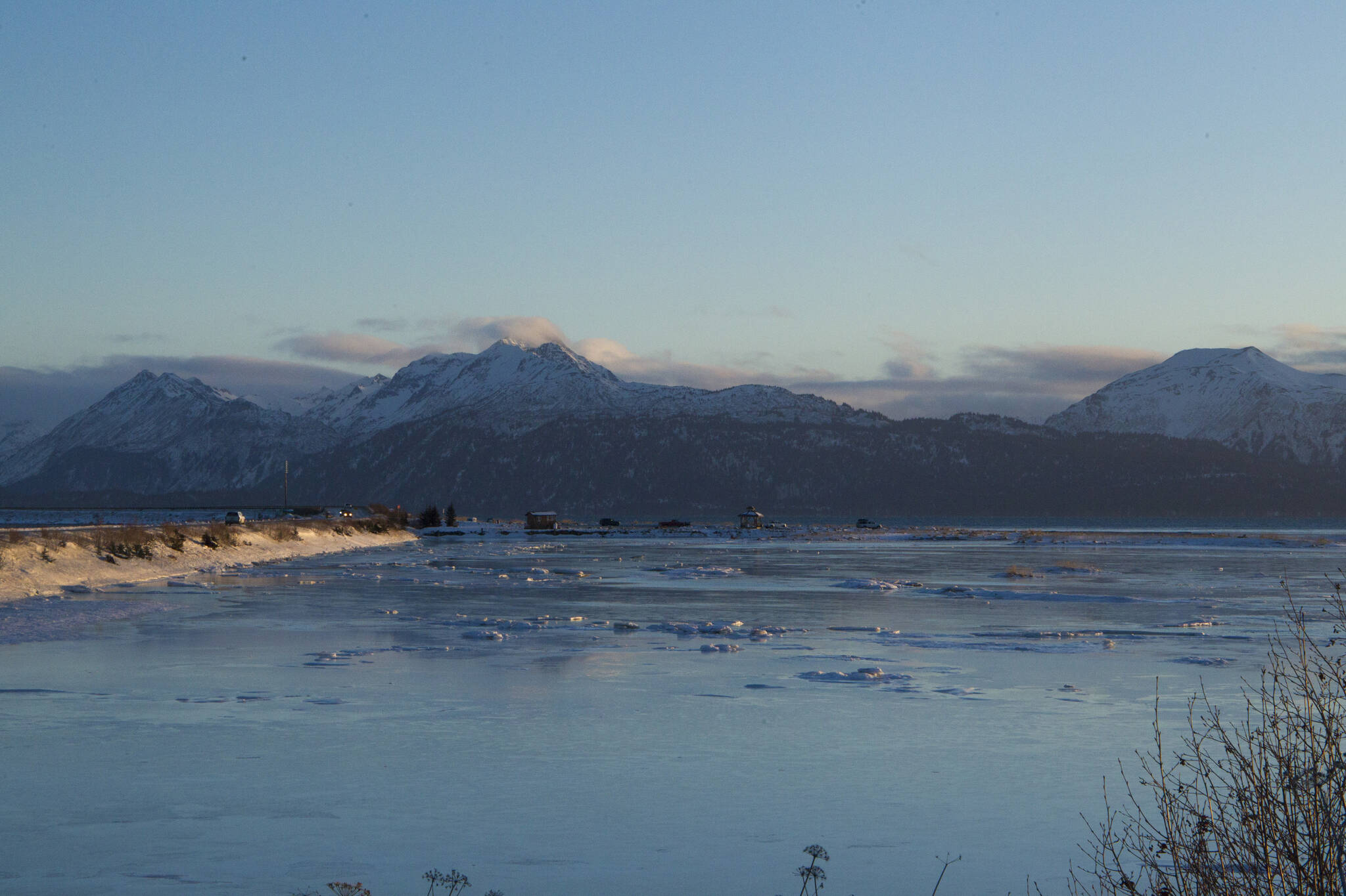 The icy view of Kachemak Bay and the Homer Spit is enough to make any person shiver from the recent cold weather. (Photo by Sarah Knapp/Homer News)