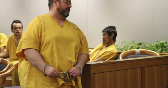 AP Photo / Mark Thiessen
Steven Downs leaves a courtroom following his arraignment, on Tuesday, Aug. 6, 2019, in Anchorage, Alaska. A jury in Alaska on Thursday, Feb. 10, 2022, found Downs guilty of the killing and rape of a woman at the University of Alaska Fairbanks that went unsolved for more than two decades.