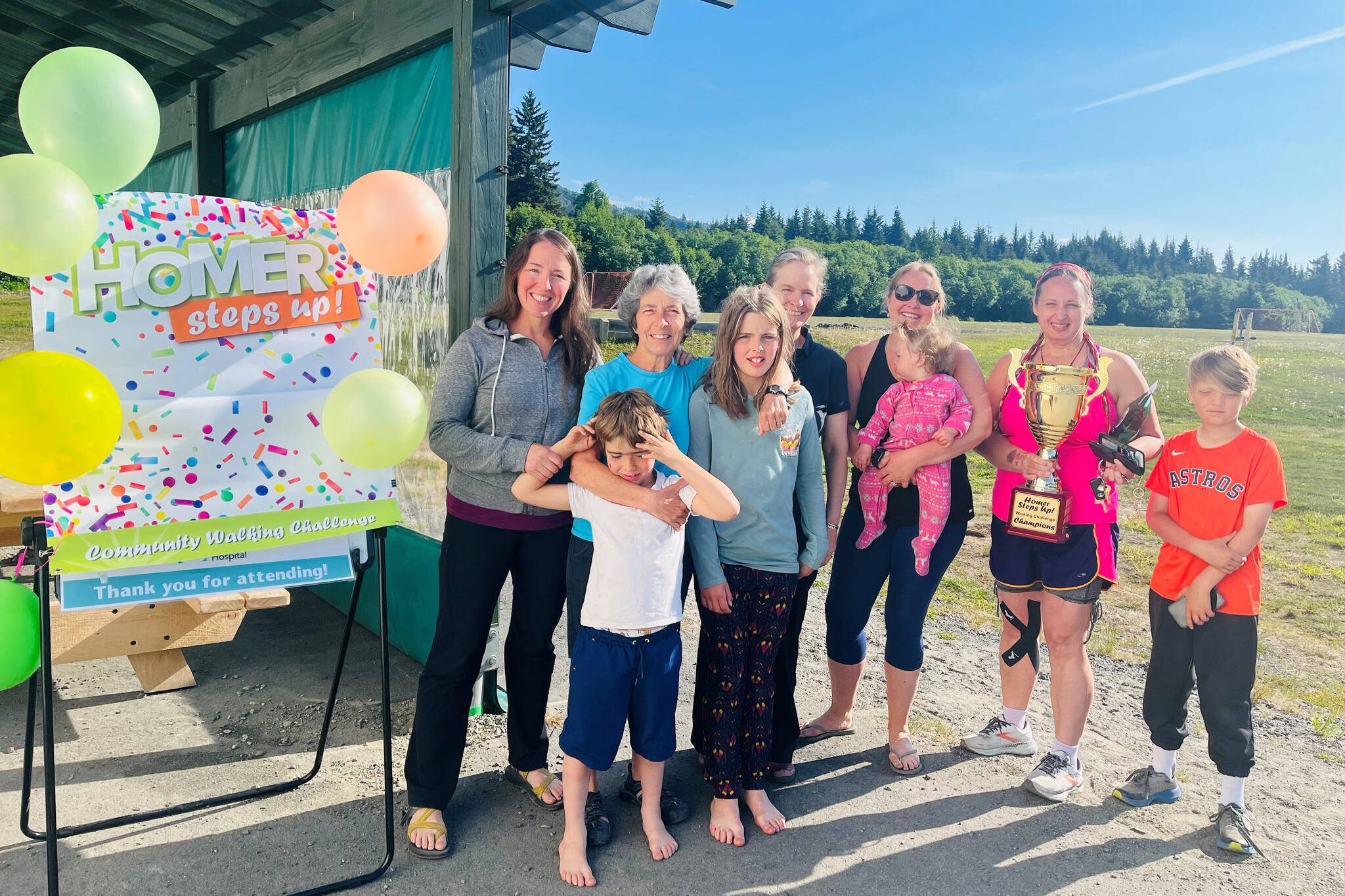 Representatives of Team Sweaty Bettys were awarded the traveling trophy at the awards event on Saturday, June 4 at SPARC. Pictured here from left to right, and joined by their children for the photo, team members: Jen Liston, Mary Liston, Devry Garity, Lilia Johnson, Juley Kalugen. (Photo provided)