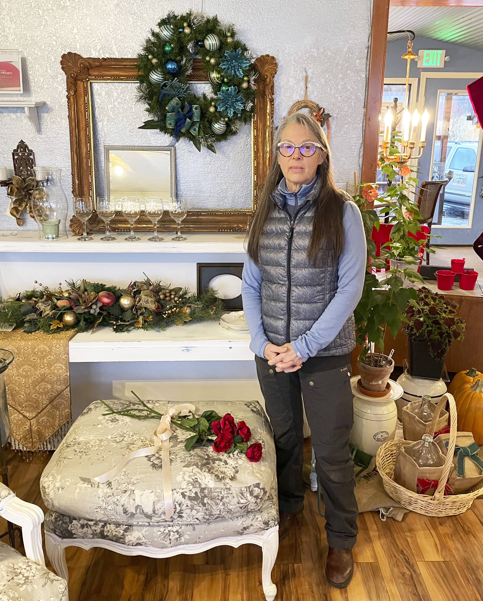 Martine Cyriacks Sorensen poses in her store, Faux Ever Green, on Monday, Dec. 5, 2022, on East End Road in Homer, Alaska. (Photo by Emilie Springer/Homer News)