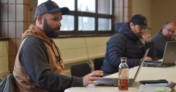 Department of Fish and Game Northern Kenai Peninsula Area Manager Colton Lipka speaks to the Kenai/Soldotna Fish and Game Advisory Committee during a meeting on Tuesday, April 4, 2023, at the Soldotna Regional Sports Complex in Soldotna, Alaska. (Jake Dye/Peninsula Clarion)