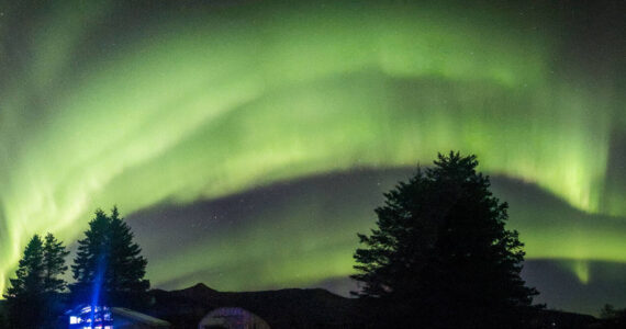 The aurora borealis is photographed from Kachemak City, 4.5 miles down East End Road in Homer, Alaska, on Sunday, April 23, 2023. (Photo by Taz Tally/Courtesy)