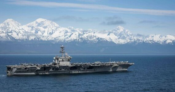 GULF OF ALASKA (May 25, 2019) The aircraft carrier USS Theodore Roosevelt (CVN 71) transits the Gulf of Alaska. Theodore Roosevelt is conducting routine operations in the Eastern Pacific. (U.S. Navy photo by Mass Communication Specialist 3rd Class Erick A. Parsons/Released)