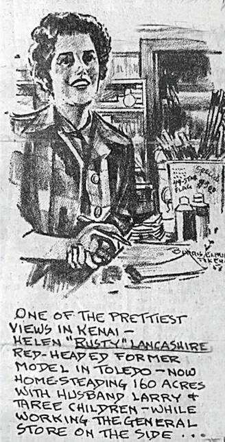 The Outside newspaper got her first name wrong, but this illustration captures the essence of Rusty Lancashire on the job. (Clipping courtesy of the Lancashire Family Collection)