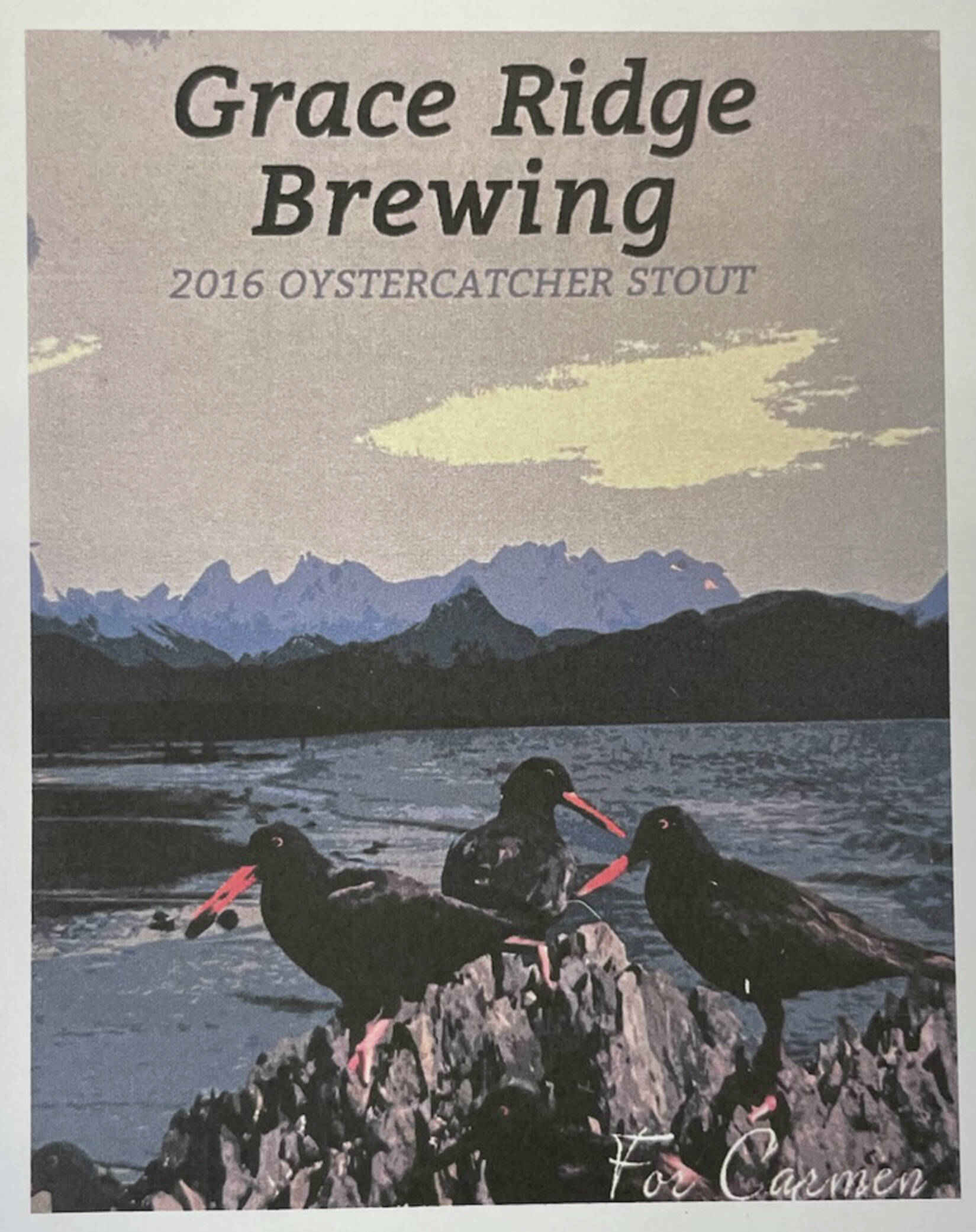 2016 Oystercatcher Stout brew label from Grace Ridge Brewing is recognized as the 2023 Brewery of the Year by the International Bird Beer Label Association in December 2023.      Emilie Springer/ Homer News.