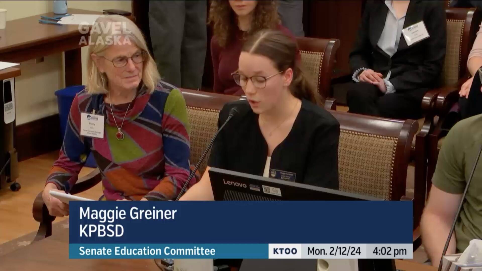 Nikiski Middle/High School student Maggie Grenier testifies in favor of a base student allocation increase before the Alaska Senate Education Committee on Monday, Feb. 12, 2024 in Juneau, Alaska. (Screenshot)