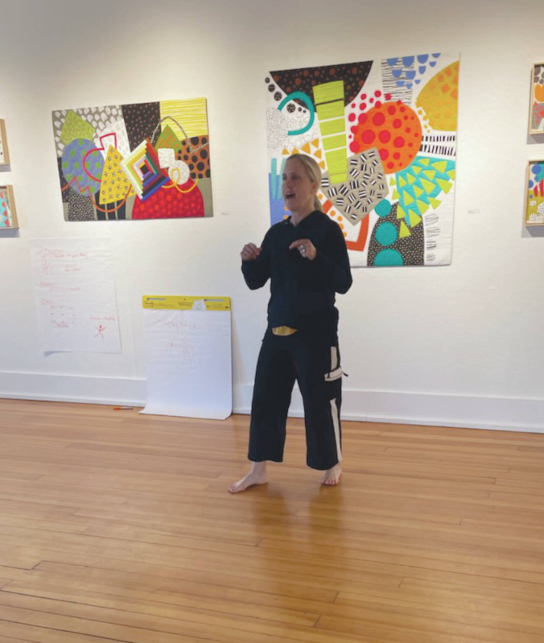 D. Chase Angier, Bunnell interdisciplinary choreography resident for April, talks to choreography workshop participants on Sunday. (Photo by Emilie Springer/Homer News)