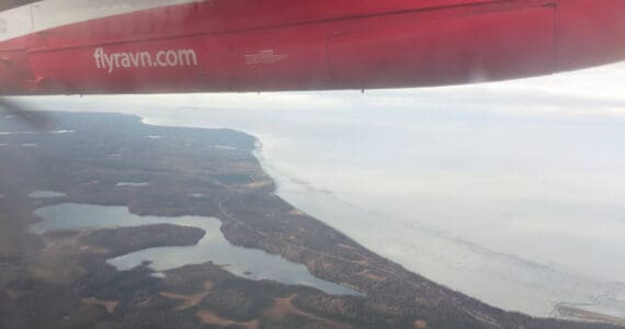 Cook Inlet can be seen through the window of a Ravn aircraft in October 2019. (Photo by Erin Thompson/Peninsula Clarion)
Cook Inlet can be seen through the window of a Ravn aircraft in October 2019. (Photo by Erin Thompson/Peninsula Clarion)