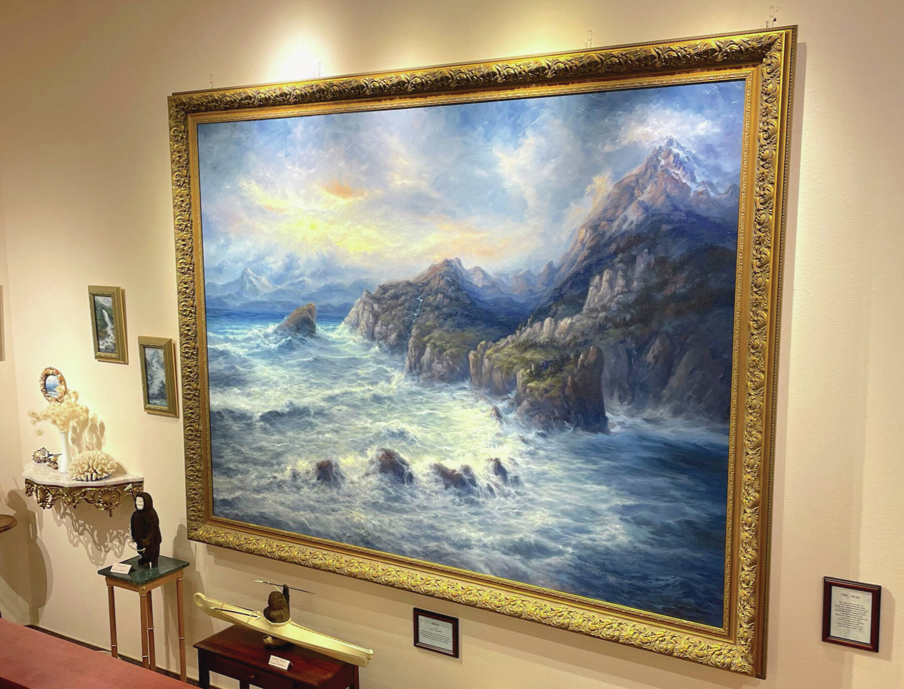 Photo courtesy Barnabus Firth, executive director of the Norman Lowell Art Gallery Foundation
Norman Lowell’s 72- by 96-inch painting, “The Sea,” is photographed May 6, 2024, at the Norman Lowell Art Gallery north of Homer. The work was based on sketches from a painting trip to the Aleutian Islands.