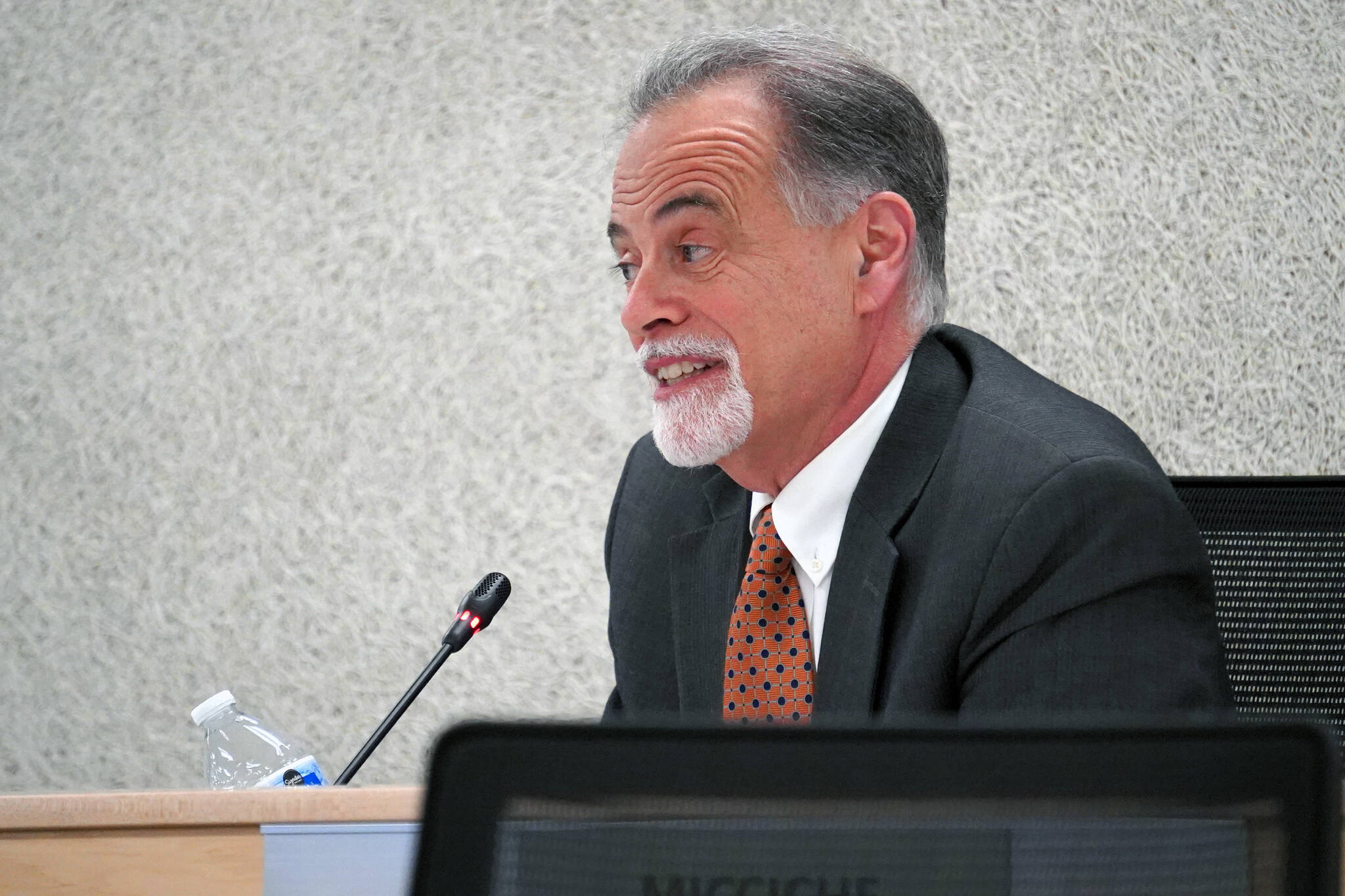 Kenai Peninsula Borough Mayor Peter Micciche speaks during a meeting of the Kenai Peninsula Borough Assembly in Soldotna, Alaska, on Tuesday, April 2, 2024. (Jake Dye/Peninsula Clarion)