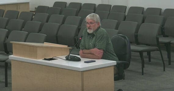 Kenai Peninsula Borough Planning Director Robert Ruffner answers questions posed by borough assembly members on Ordinance 2024-11 during the Lands Committee meeting on Tuesday, May 21, 2024 in Soldotna, Alaska. (Screenshot)