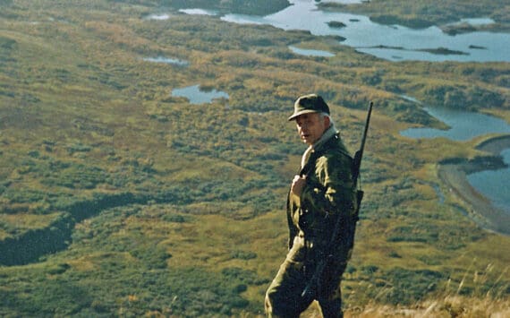 Calvin Fair, in his element, on Buck Mountain, above Chief Cove on Kodiak Island, in October 1986. His hunting partner and longtime friend Will Troyer captured this image while they were on one of the duo’s annual deer-hunting trips.