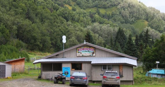 One of the two buildings used to teach elementary school children in Kachemak Selo sits on the outer edge of the village Thursday, Aug. 30, 2018 in the village at the head of Kachemack Bay. (Photo by Megan Pacer/Homer News)