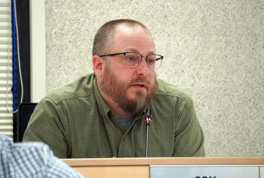<p>Vice President Tyson Cox speaks during a meeting of the Kenai Peninsula Borough Assembly in Soldotna, Alaska, on Tuesday, June 4, 2024. (Jake Dye/Peninsula Clarion)</p>