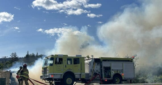 Homer Volunteer Fire Department works to extinguish an abandoned building on Lake Street on Friday, June 21, in Homer, Alaska. (Photo by Christina Whiting/courtesy)