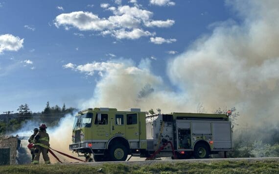 Homer Volunteer Fire Department works to extinguish an abandoned building on Lake Street on Friday, June 21, in Homer, Alaska. (Photo by Christina Whiting/courtesy)