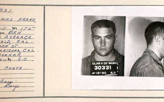 James Franklin Bush was arrested and jailed for vagrancy and contributing to the delinquency of minors in California in 1960, about a year before the murder in Soldotna of Jack Griffiths. (Public document from ancestry.com)