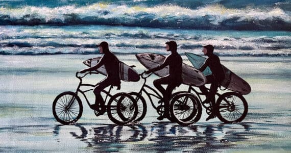 "Smooth Riders," a painting by Whitney Dahl, is on display in her solo exhibit at Grace Ridge Brewing through July in Homer, Alaska. Photo provided by Grace Ridge Brewery