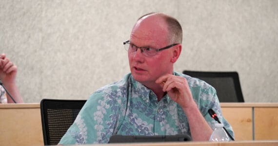 Assembly member Brent Hibbert speaks during a meeting of the Kenai Peninsula Borough Assembly in Soldotna, Alaska, on Tuesday, June 18, 2024. (Jake Dye/Peninsula Clarion)