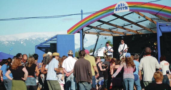 Music lovers dance to Nervis Rex at the KBBI Concert on the Lawn on July 28, 2012, at Karen Hornaday Park in Homer, Alaska. (Photo by Michael Armstrong Homer News)