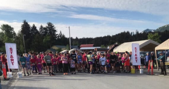 Runners line up at the start of the Seldovia Fourth of July Salmon race.  Photo provided by Tania Spurkland.