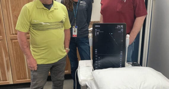 Emilie Springer/ Homer News
Dr. Dan Louis from Billings, Mt. (left), Linda Stearns from South Peninsula Hospital education department middle) and Dr. Chris Landess emergency department director at the ultrasound training course in Homer on Saturday, July 27.